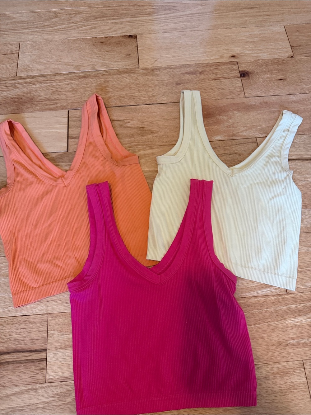 Rue21 Ribbed V-Neck Crop Tank Trio - Fuchsia, Orange, Cream